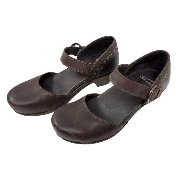 Dansko Mary Jane Clog Heel Women Size 40 US 9-9.5 Brown Leather Buckle Comfort - Picture 1 of 10